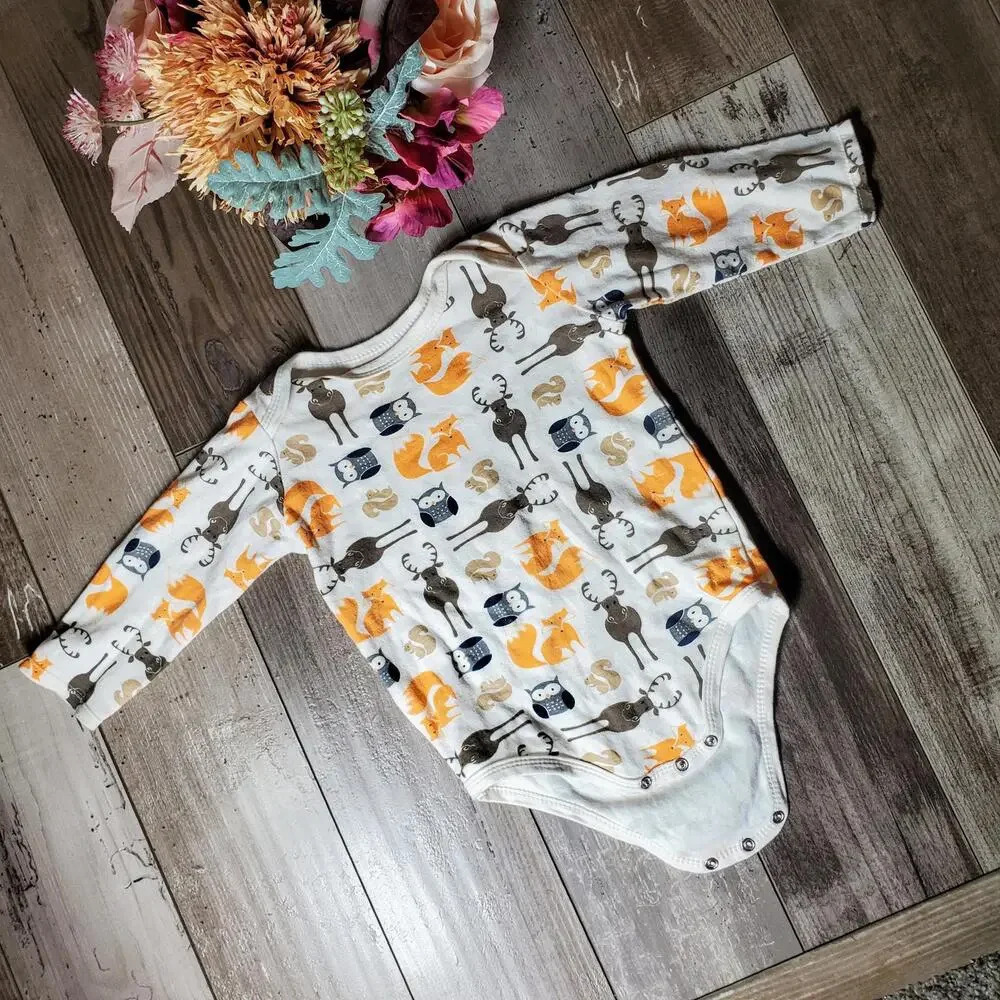HB Hudson Baby Cotton Long Sleeve One Piece Bodysuit Size 24m Cream Orange NWOT - Picture 10 of 10